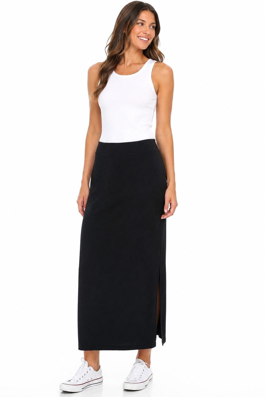 Vintage 90s Basics by Canvasbacks USA Black Skirt Women's 32 Waist Maxi Stretch